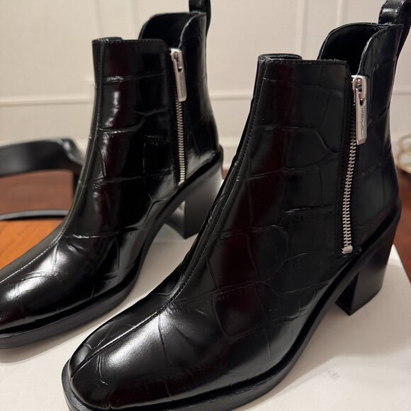 Phillip Lim Black Croc-Embossed Leather Ankle Boots Size 37 - Picture 3 of 6